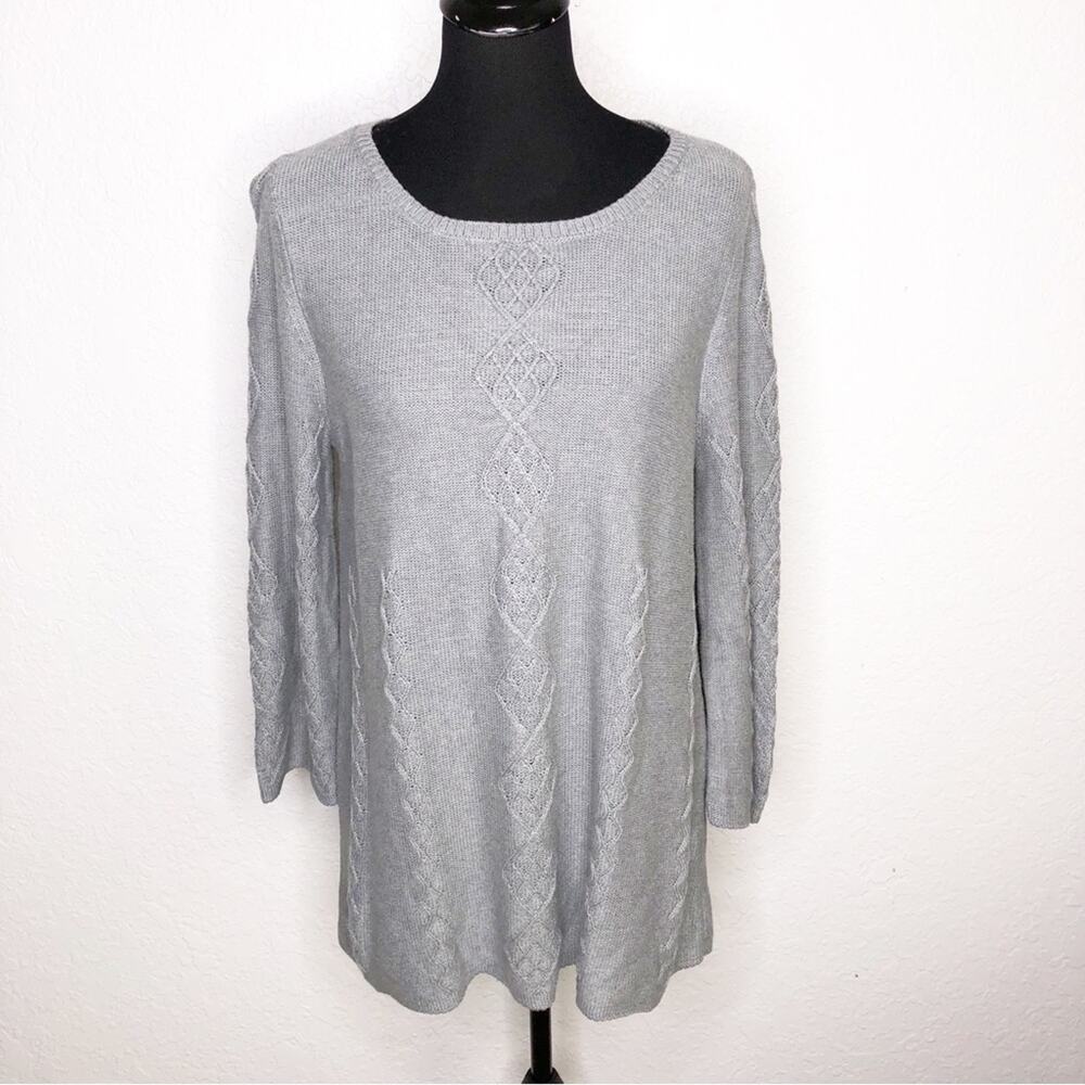 Soft Surroundings Reza diamond knit grey heather sweater size Large NWT